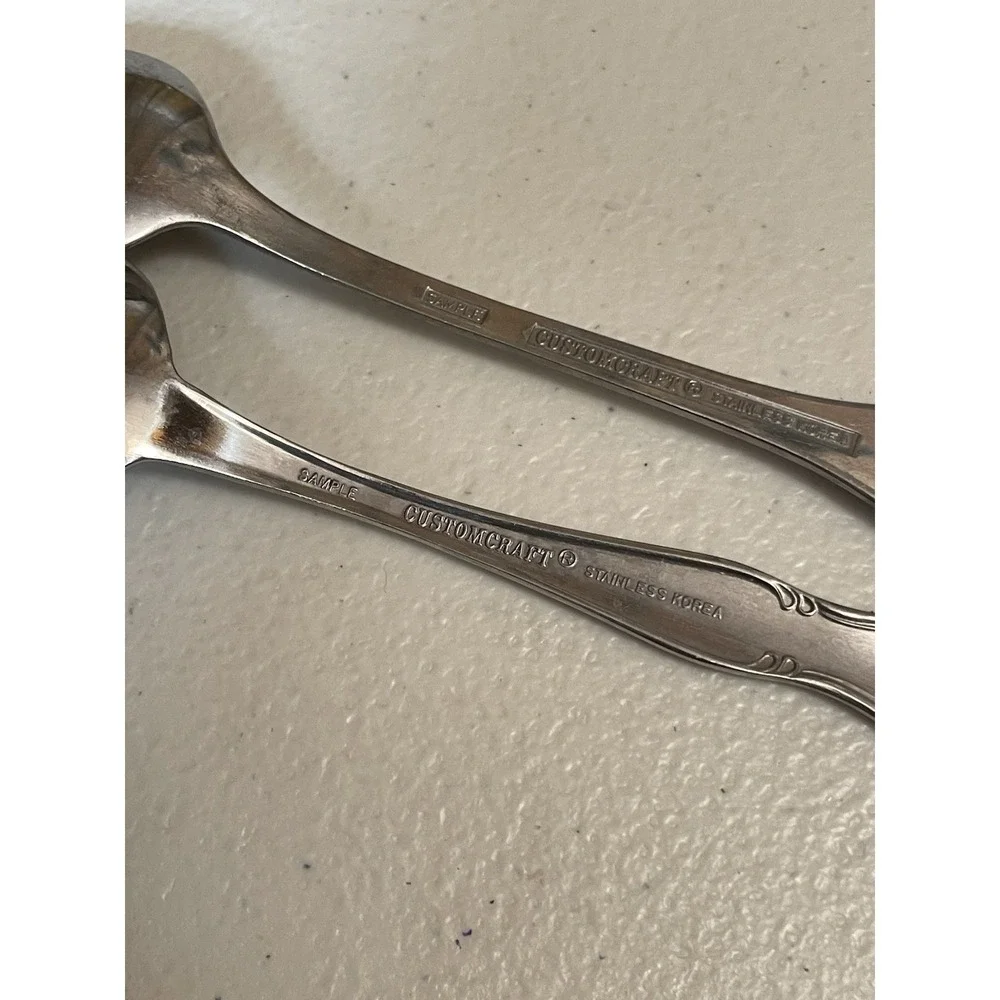 Vintage‎ Custom Craft Stainless Flatware Engraved D 2 Spoons Korea